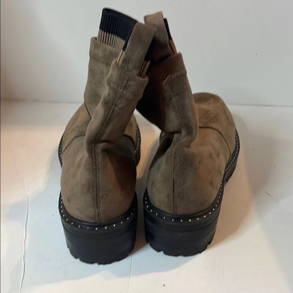 B-Yellow Box Brown Ankle Booties with Suede Finish